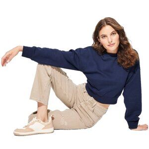 Wild Fable Xavier Navy Blue Cropped & Fleece Pullover Sweatshirt -- Size XS 0-2